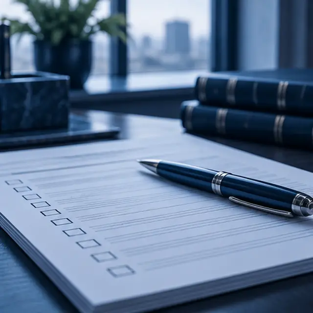 Discovery questionnaire form with checkboxes and a pen